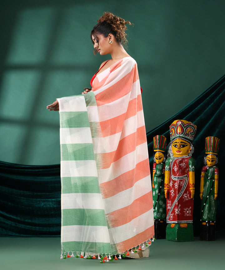 Multicolour striped handloom cotton bengal saree