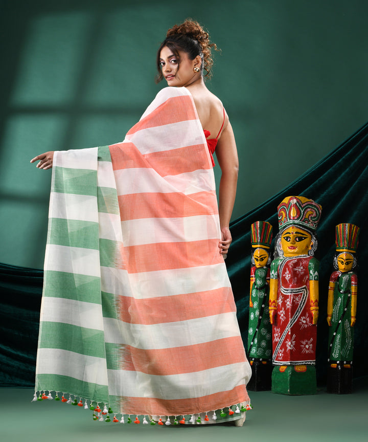 Multicolour striped handloom cotton bengal saree