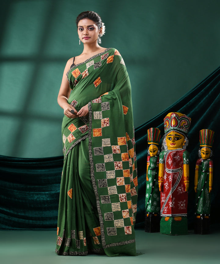 Green handloom cotton bengal saree