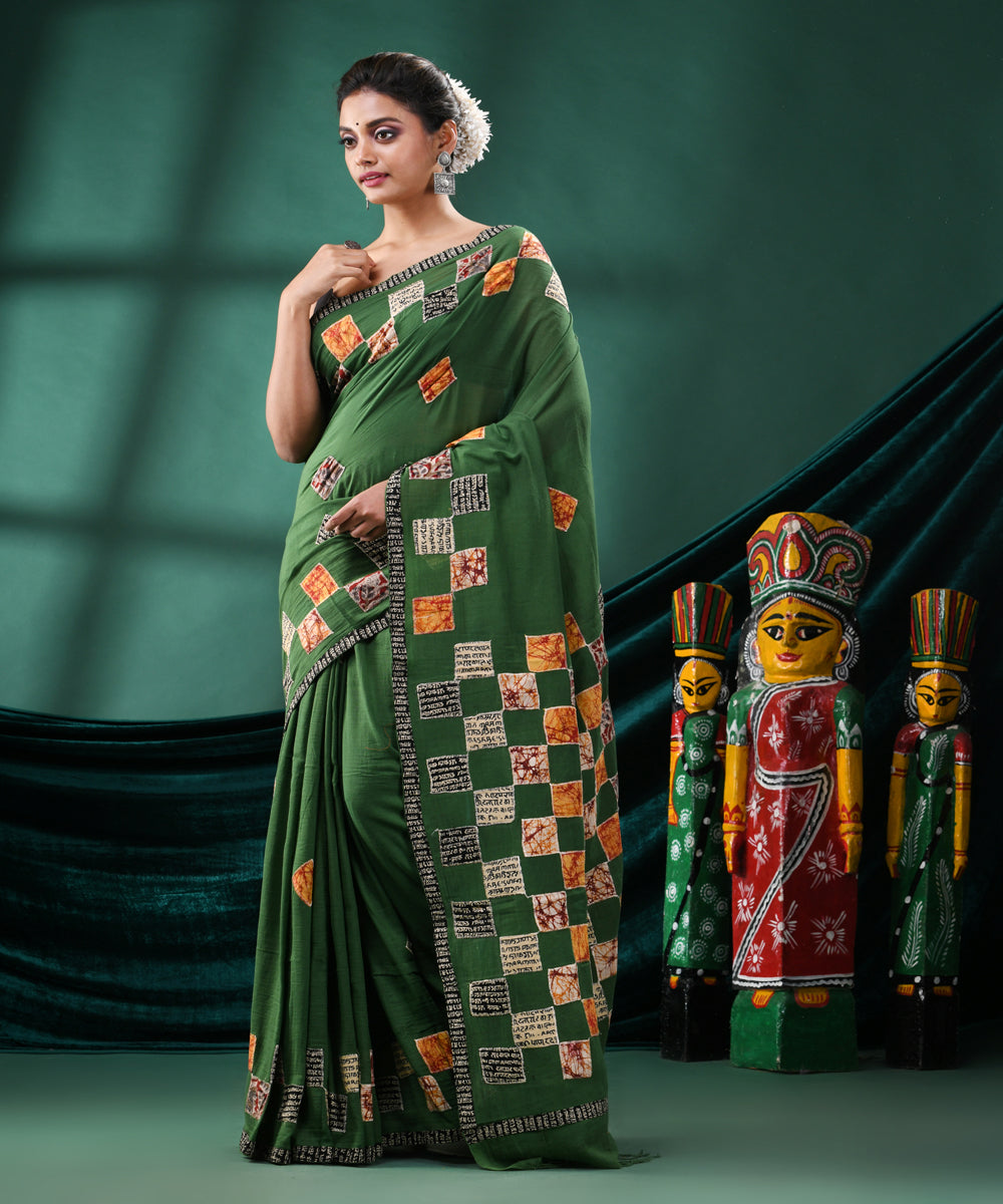 Green handloom cotton bengal saree