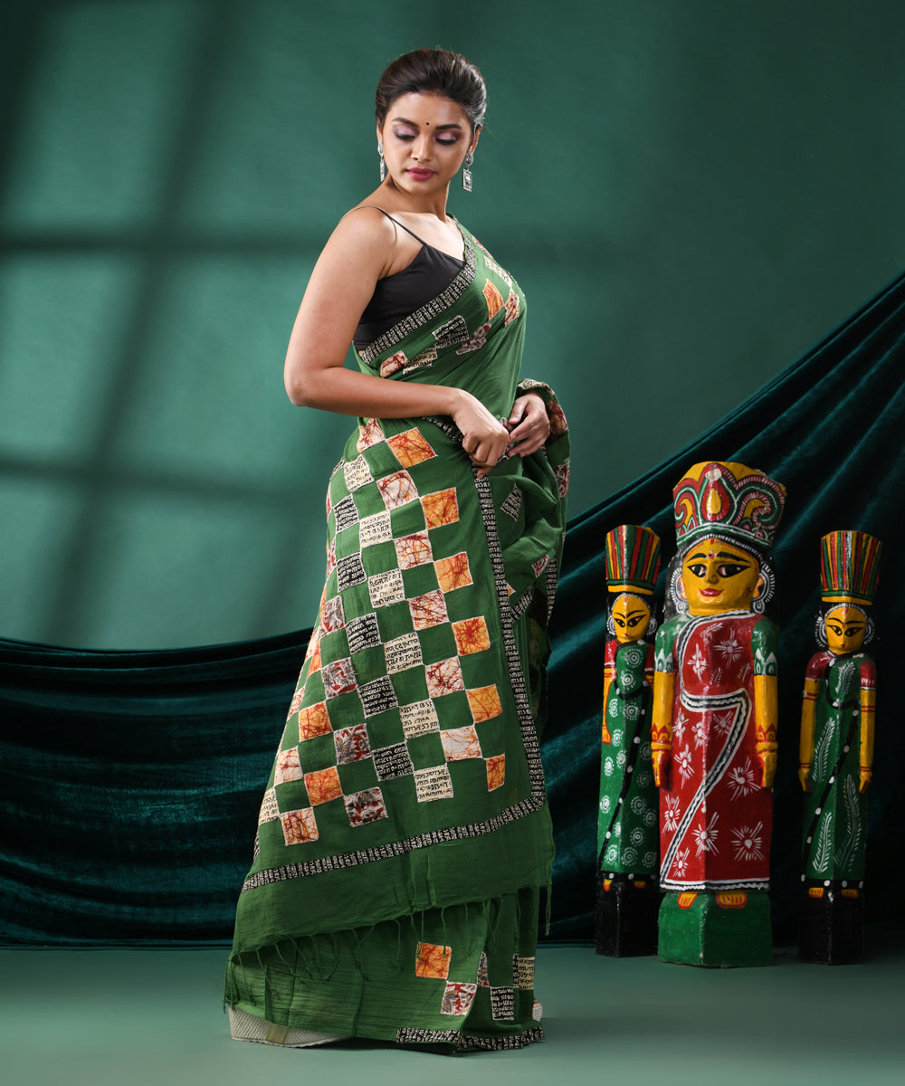 Green handloom cotton bengal saree