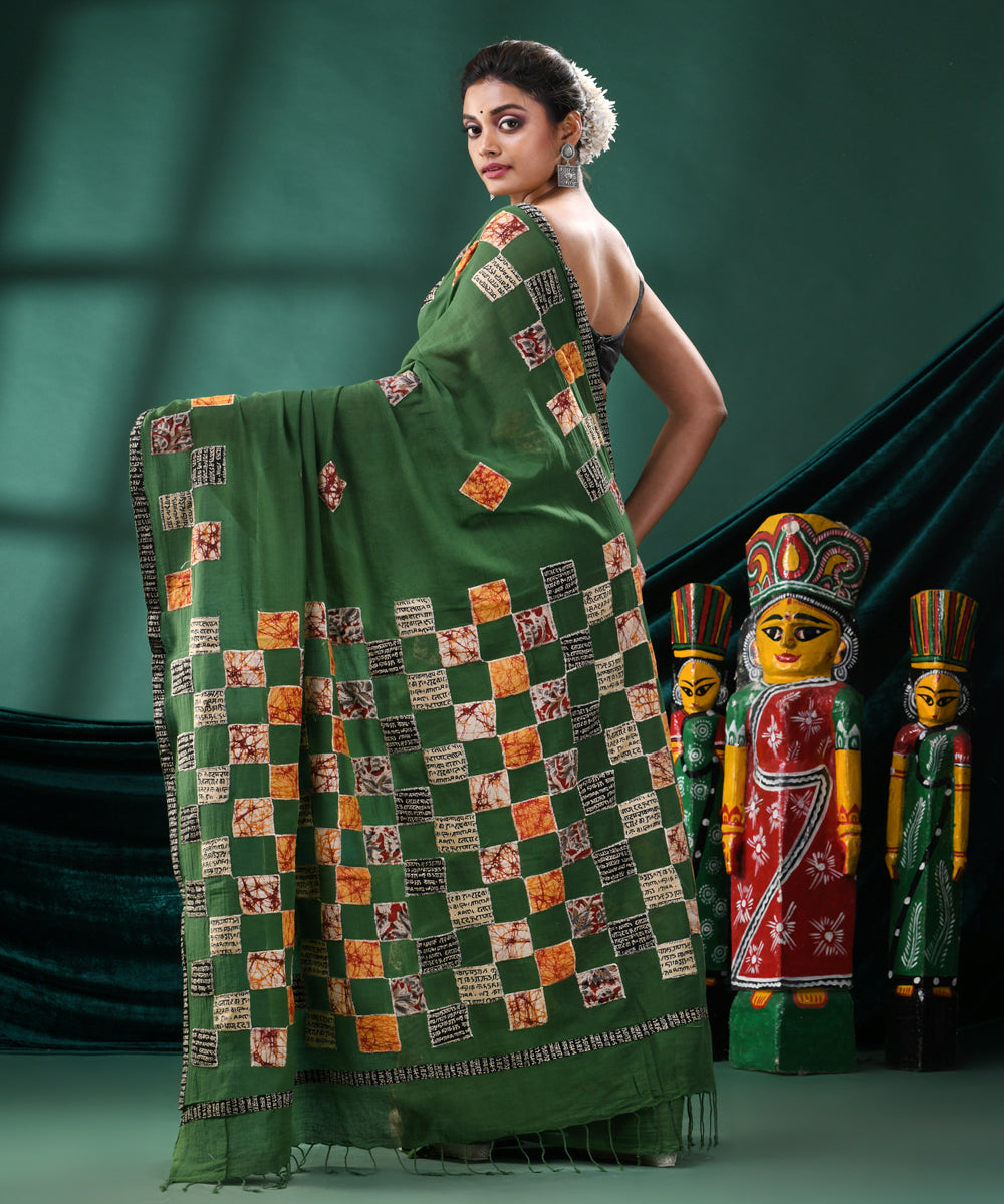 Green handloom cotton bengal saree