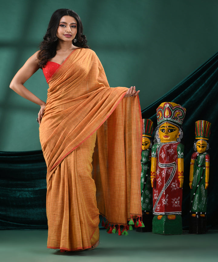 Lemon yellow  handloom cotton bengal saree