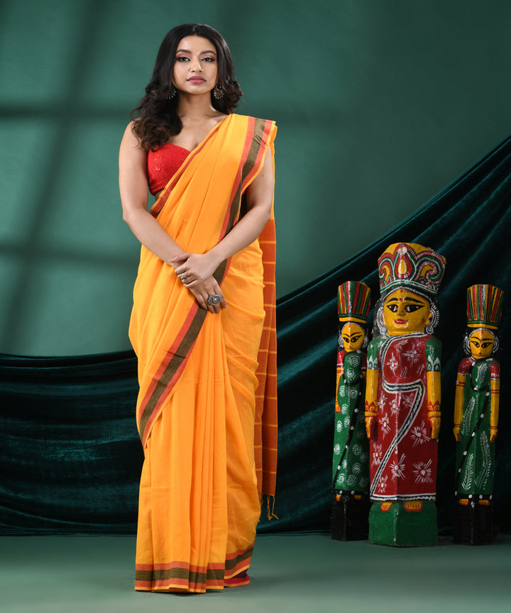 Yellow red handloom bengal cotton saree