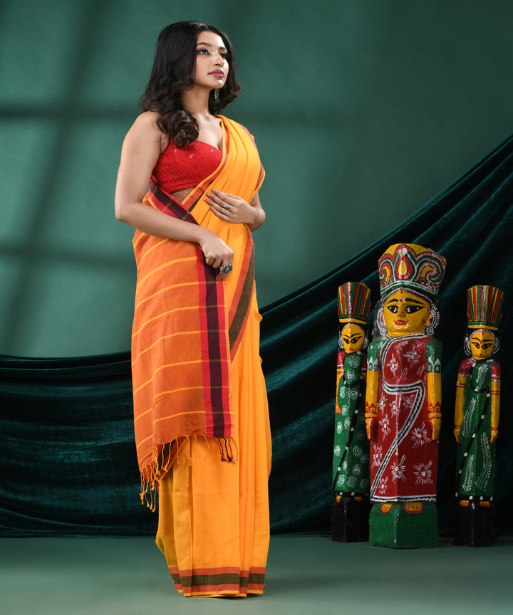 Yellow red handloom bengal cotton saree