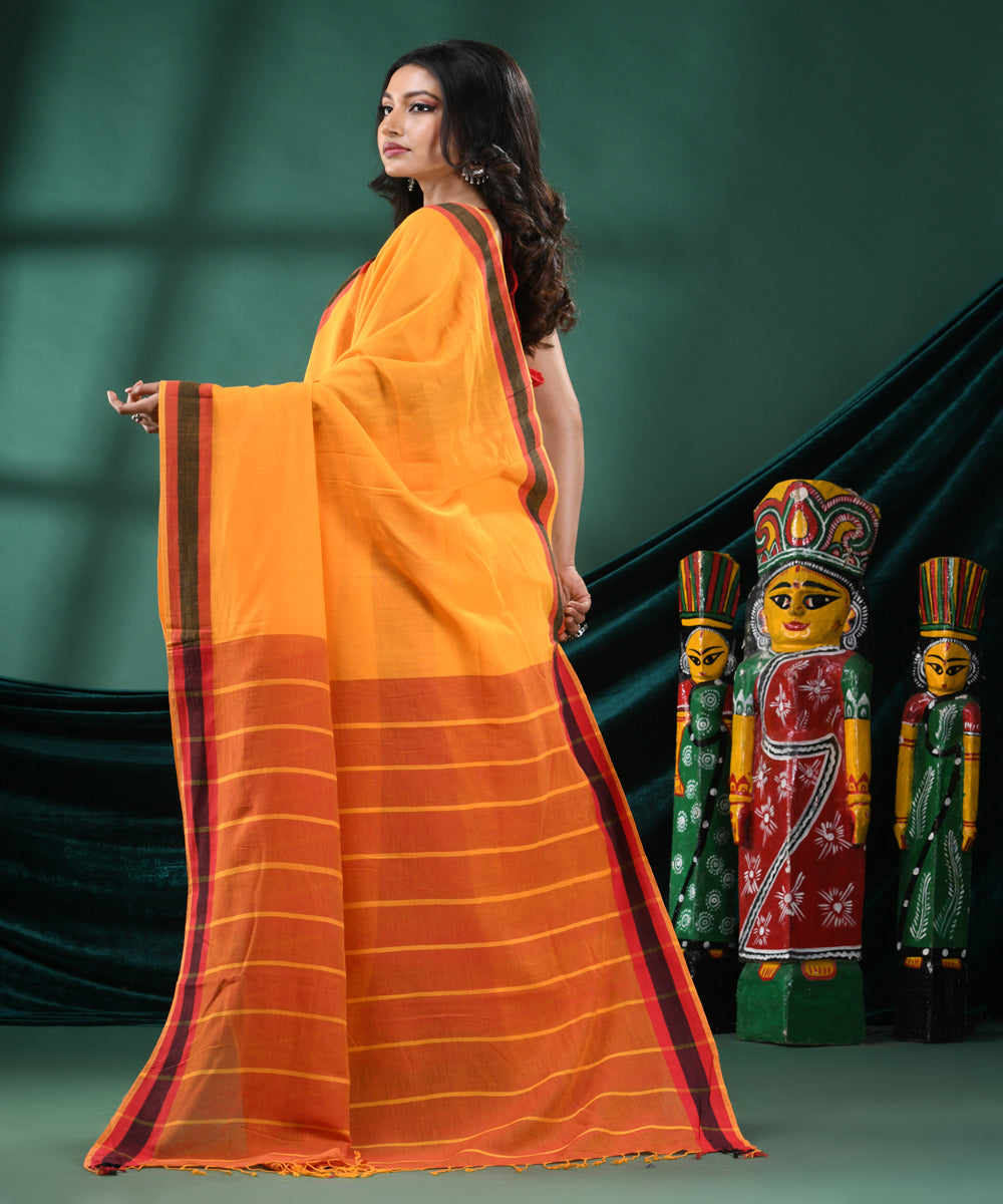 Yellow red handloom bengal cotton saree