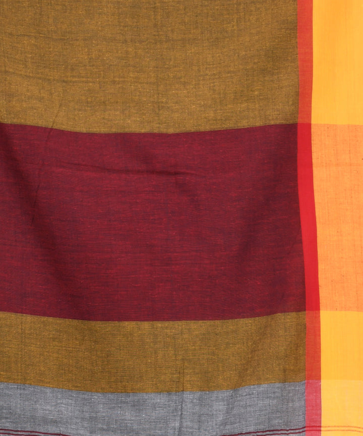 Grey yellow handloom cotton bengal saree