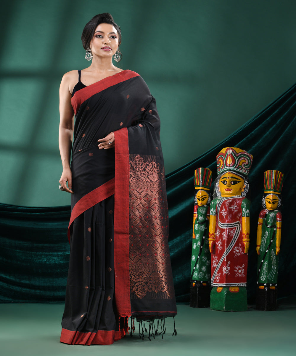 Black red bengal cotton handloom saree