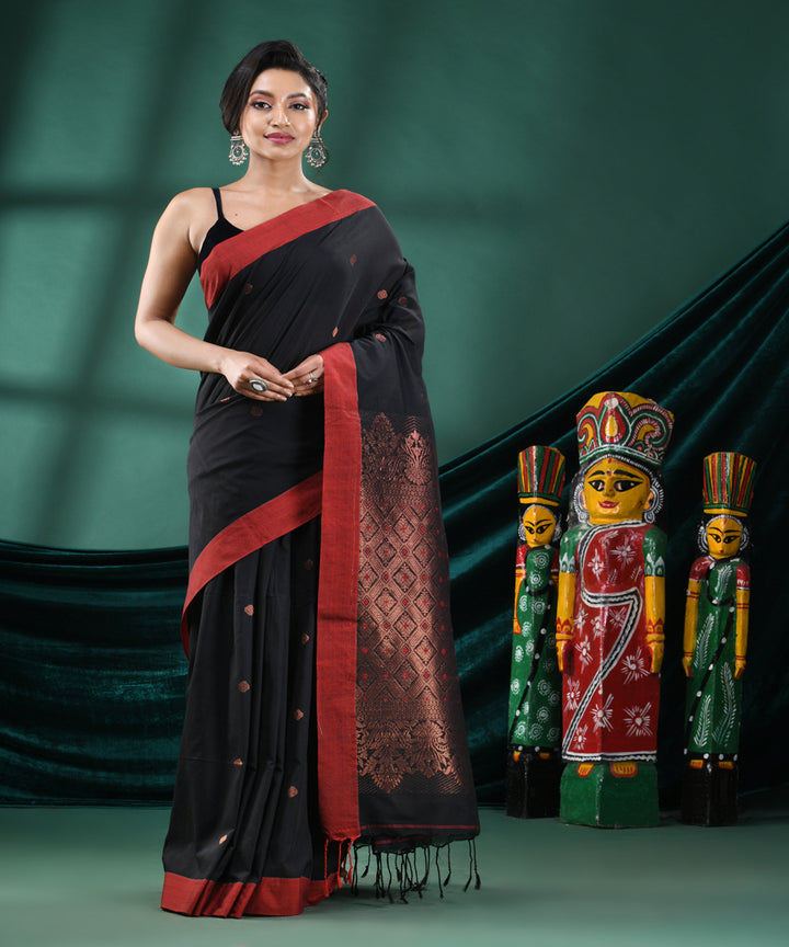 Black red bengal cotton handloom saree