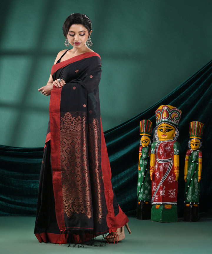 Black red bengal cotton handloom saree