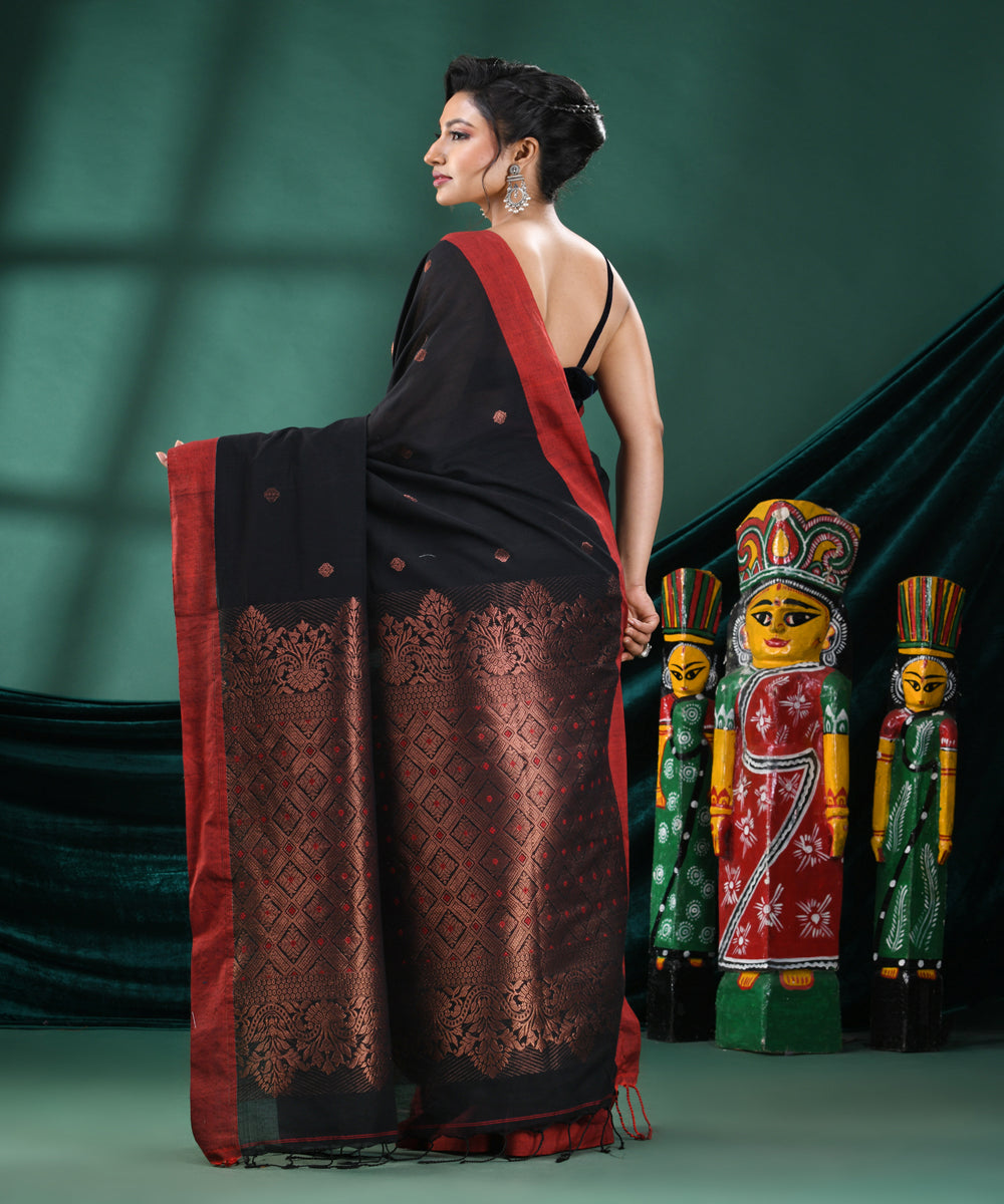 Black red bengal cotton handloom saree