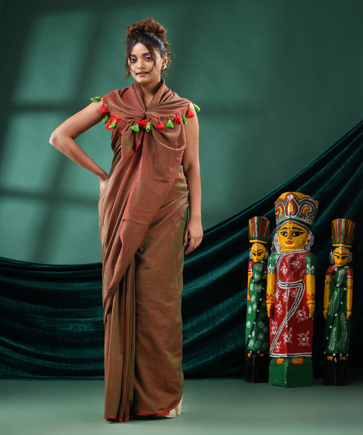 Dark greeen handloom cotton bengal saree