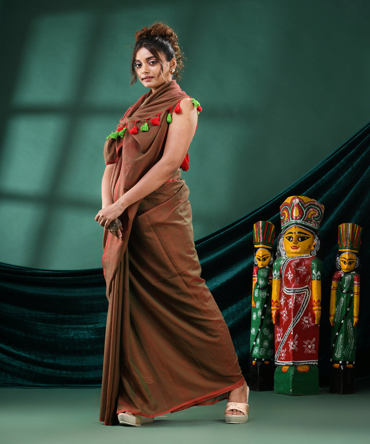 Dark greeen handloom cotton bengal saree