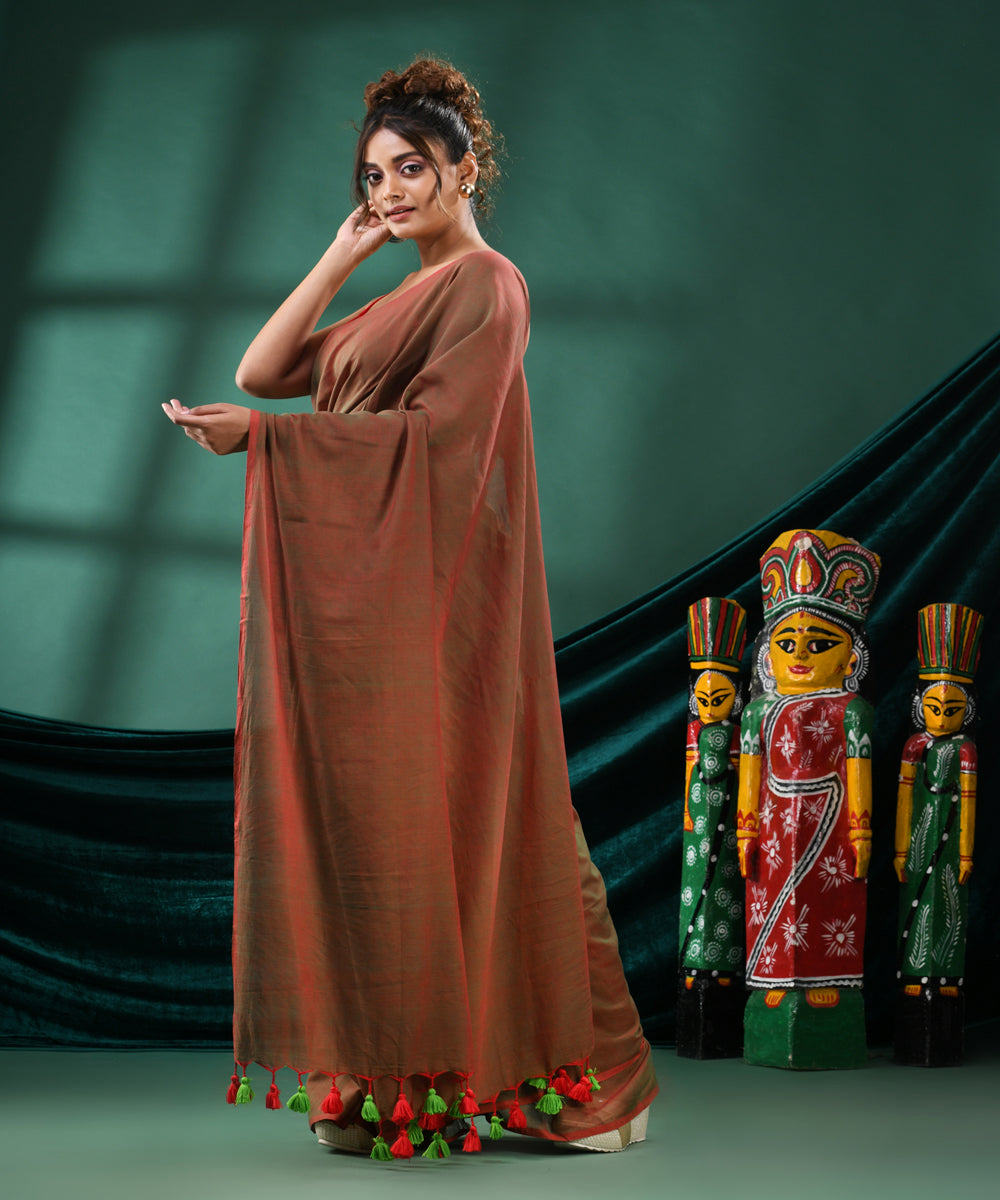 Dark greeen handloom cotton bengal saree