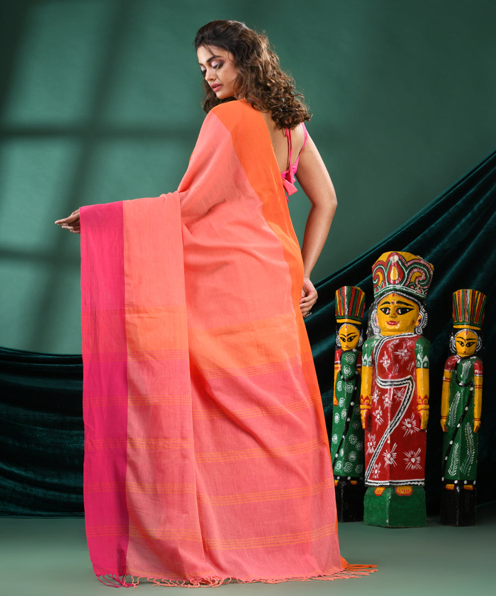 Peach red handloom cotton bengal saree