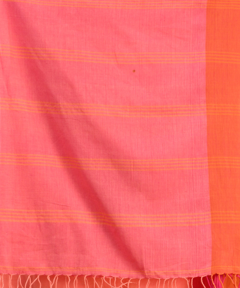 Peach red handloom cotton bengal saree