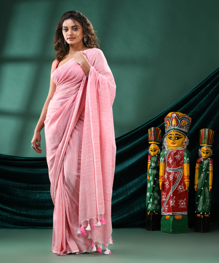 Red white handloom cotton bengal saree