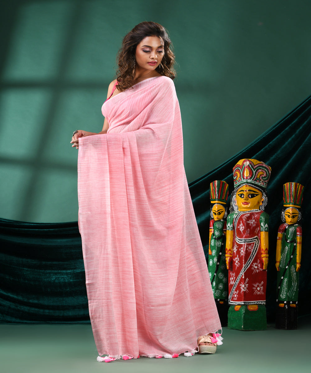 Red white handloom cotton bengal saree