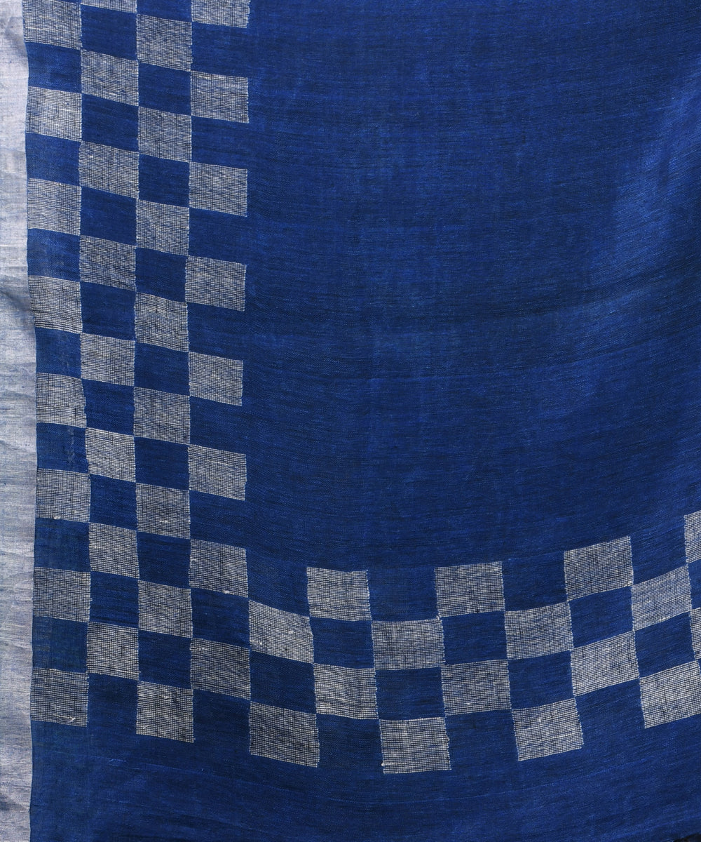 Blue offwhite handloom linen bengal saree