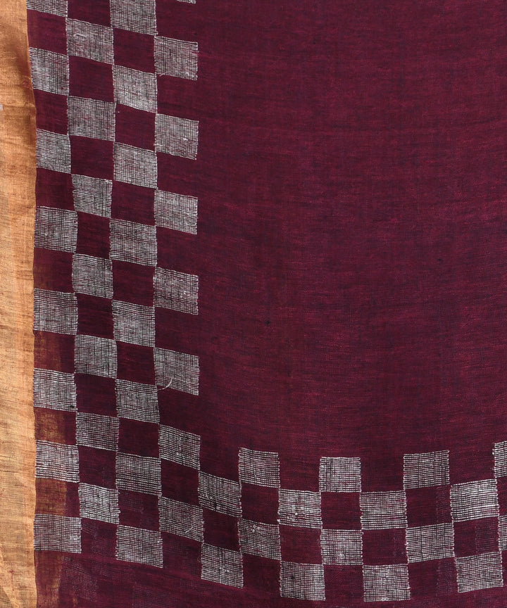 Magenta offwhite handloom linen bengal saree