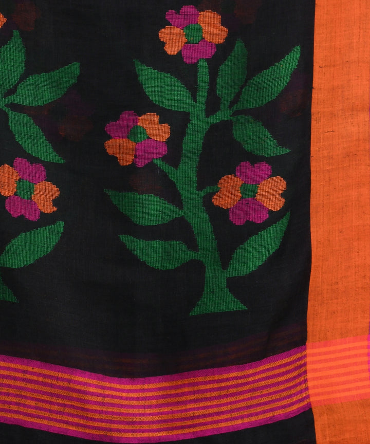 Black magenta handloom cotton bengal saree