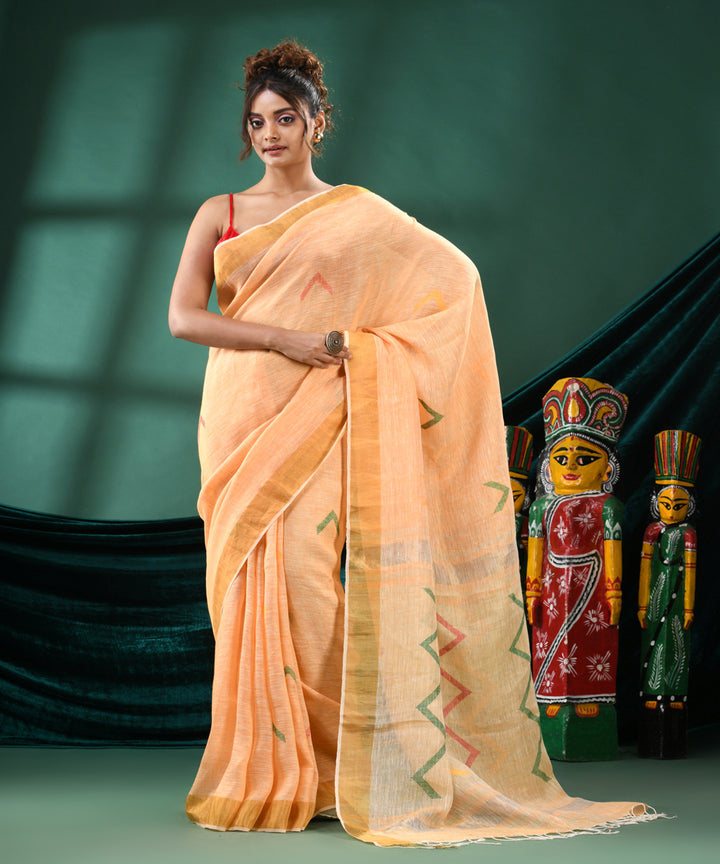 Light orange handloom linen bengal saree