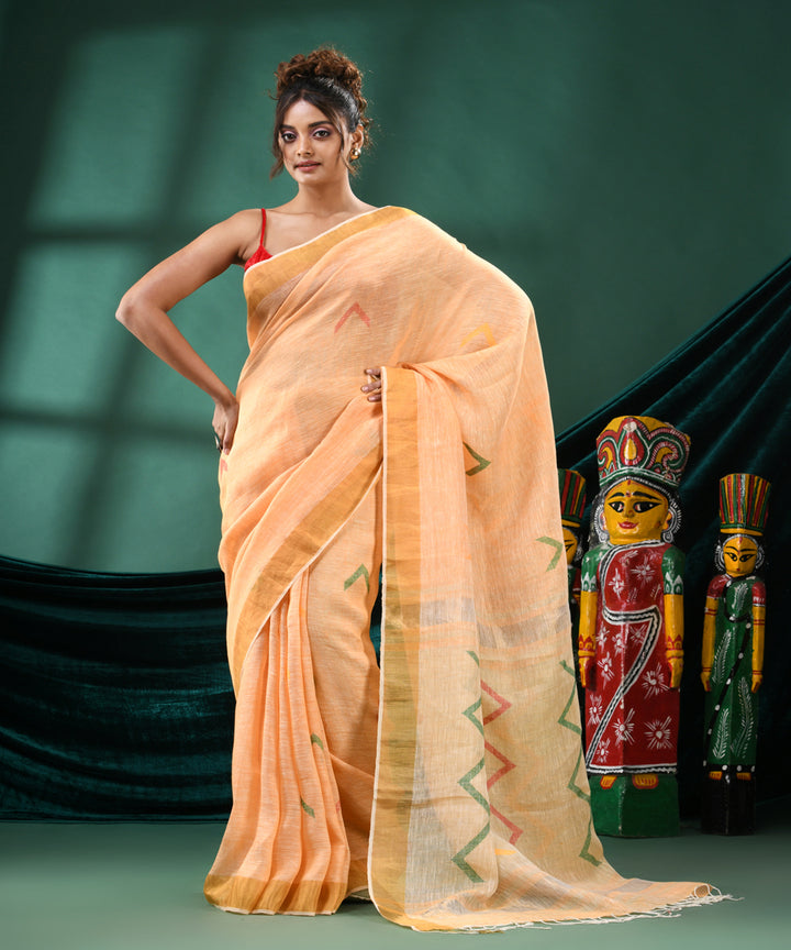 Light orange handloom linen bengal saree