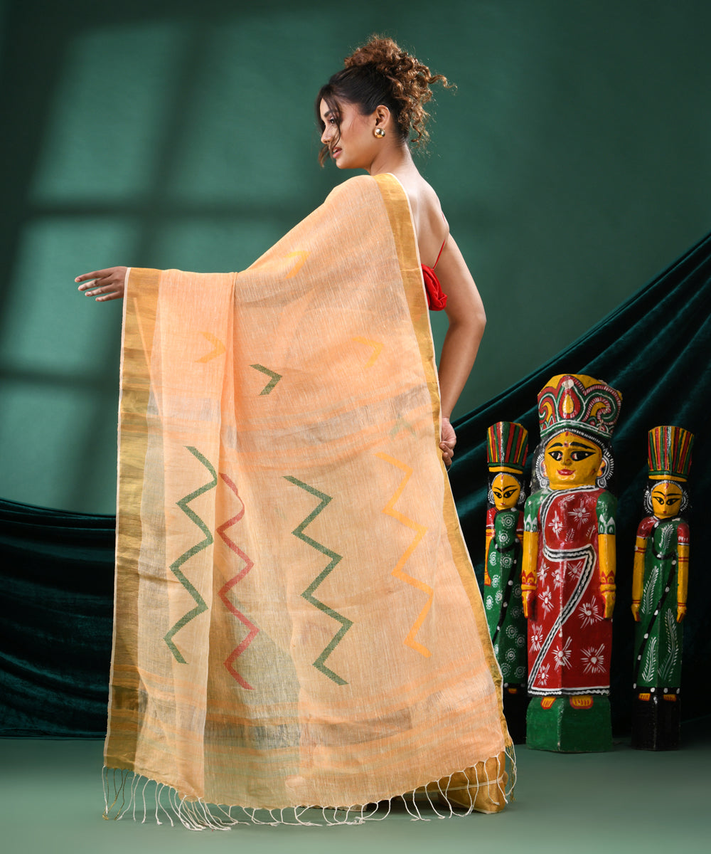 Light orange handloom linen bengal saree