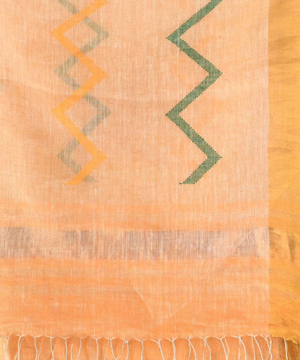 Light orange handloom linen bengal saree