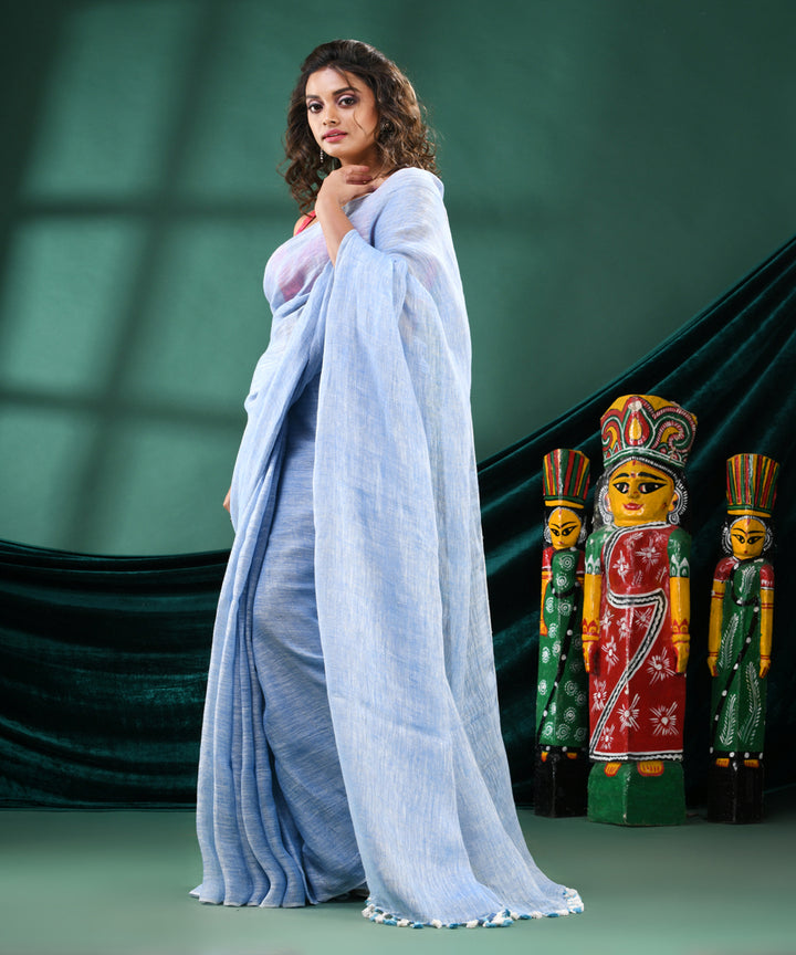 Sky blue handloom linen bengal saree