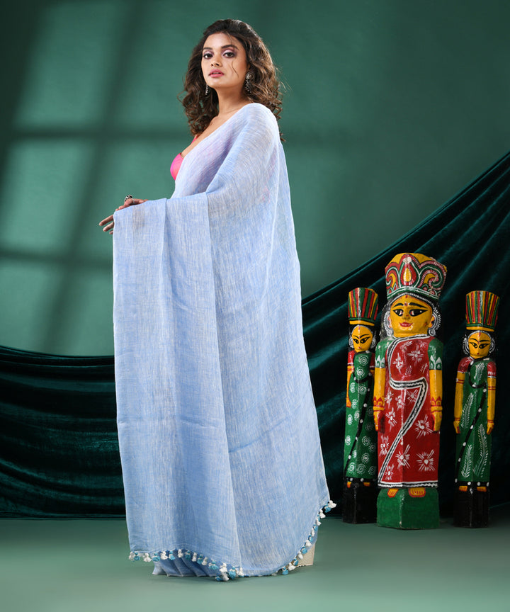 Sky blue handloom linen bengal saree