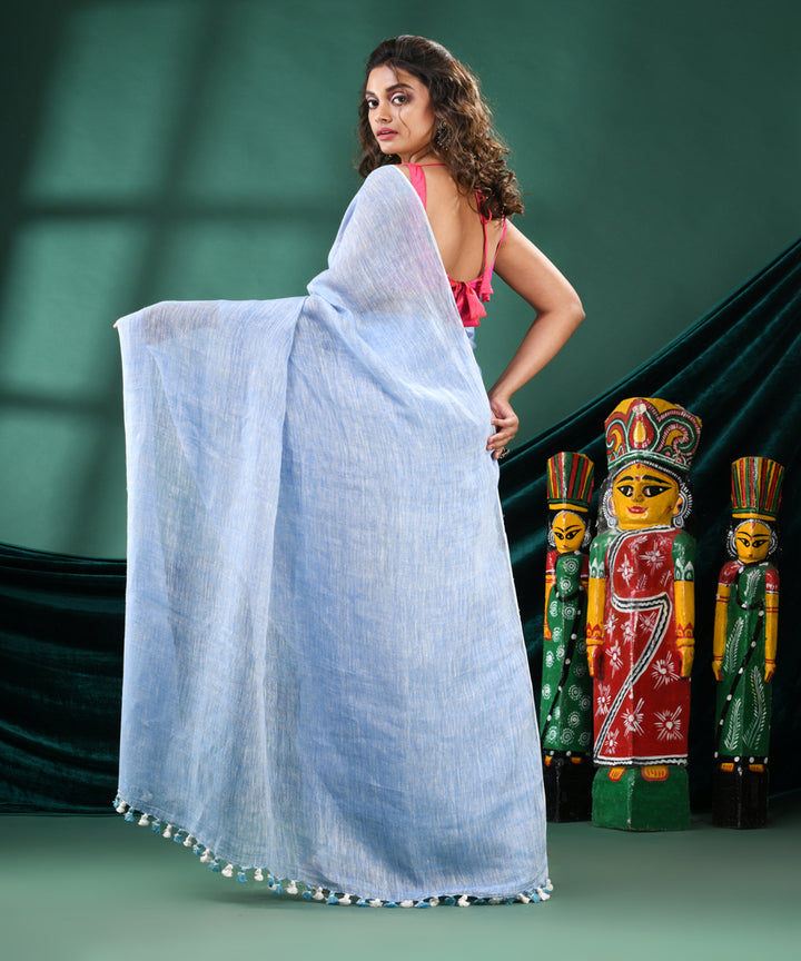 Sky blue handloom linen bengal saree