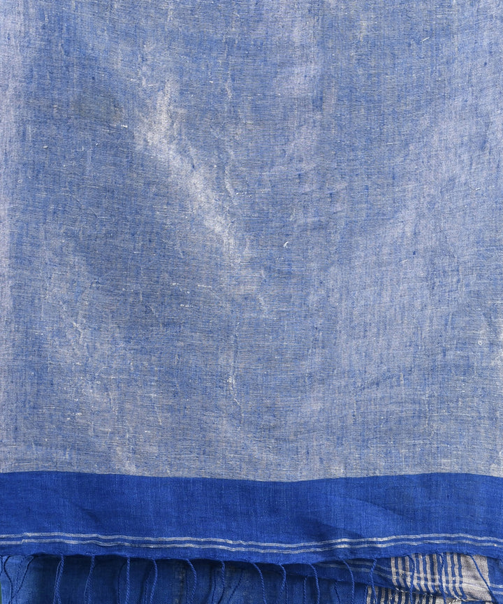 Blue striped handloom linen bengal saree