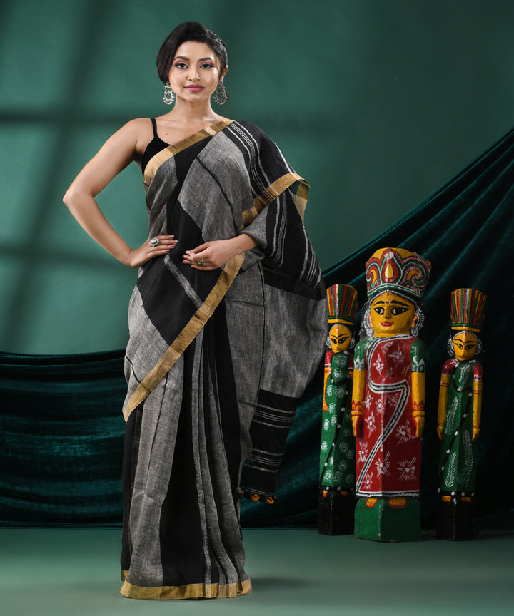 Multicolour striped handloom linen bengal saree