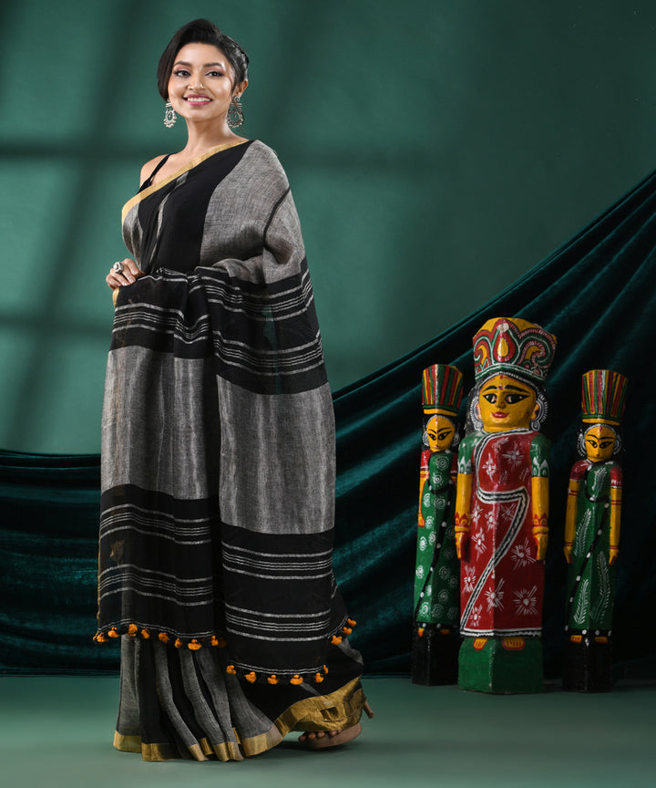 Multicolour striped handloom linen bengal saree