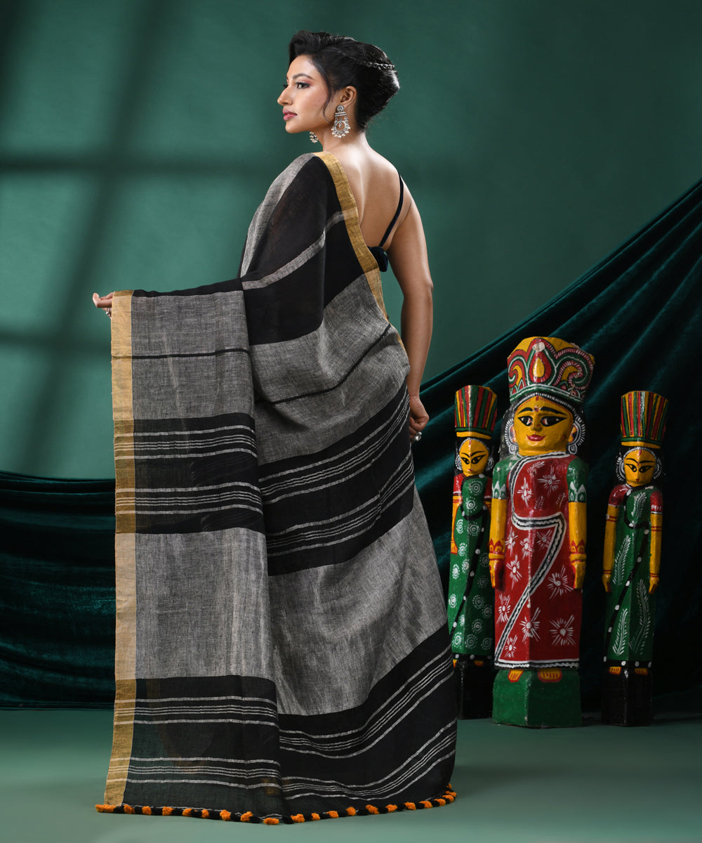 Multicolour striped handloom linen bengal saree