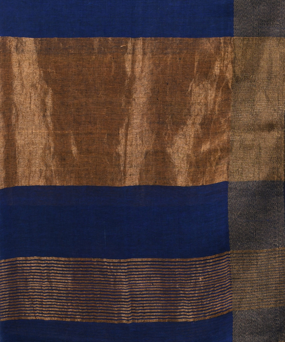 Blue golden handloom linen bengal saree