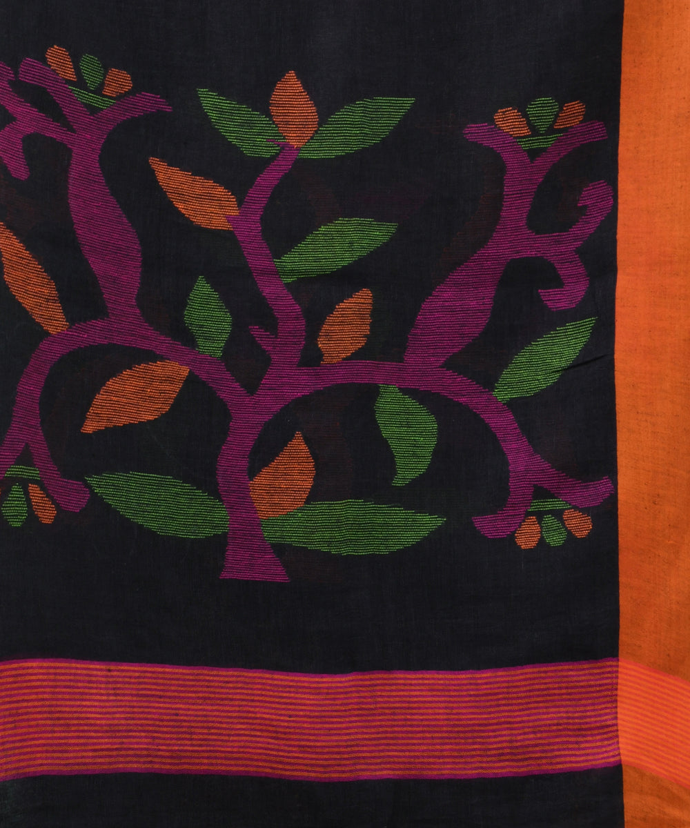 Black magenta handloom linen bengal saree