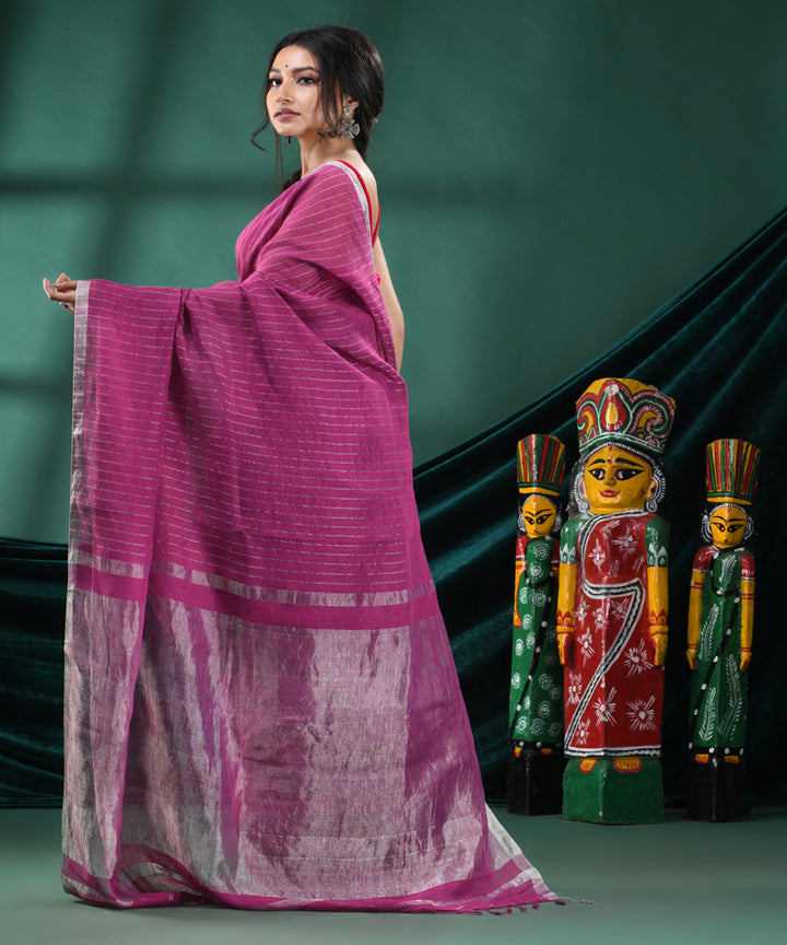 Magenta grey handloom linen bengal saree