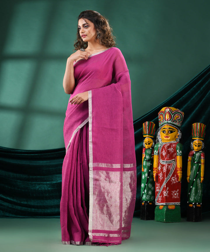 Magenta handloom bengal linen saree