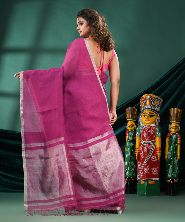 Magenta grey handloom linen bengal saree