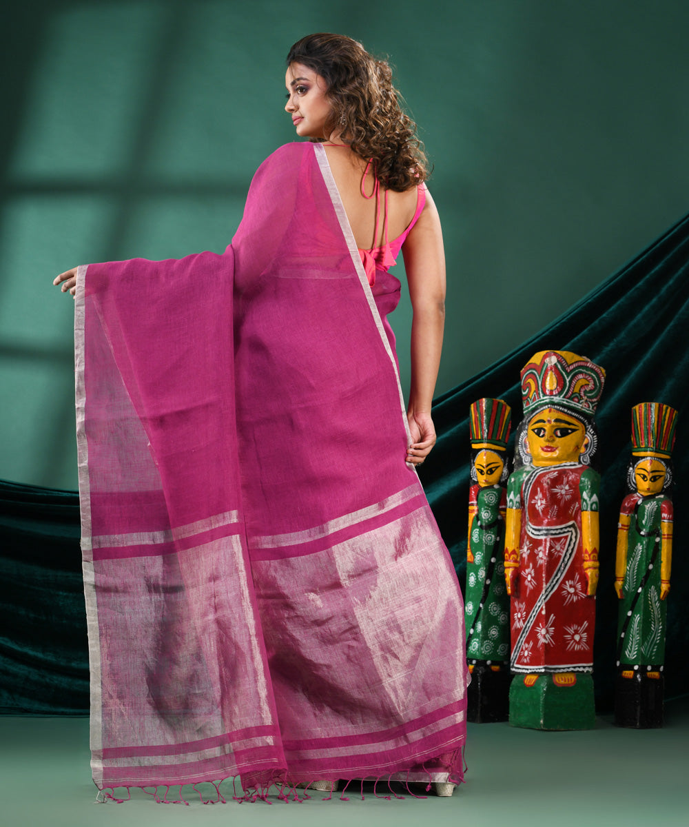 Magenta handloom bengal linen saree