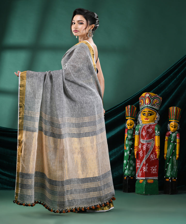 Grey brown handloom linen bengal saree