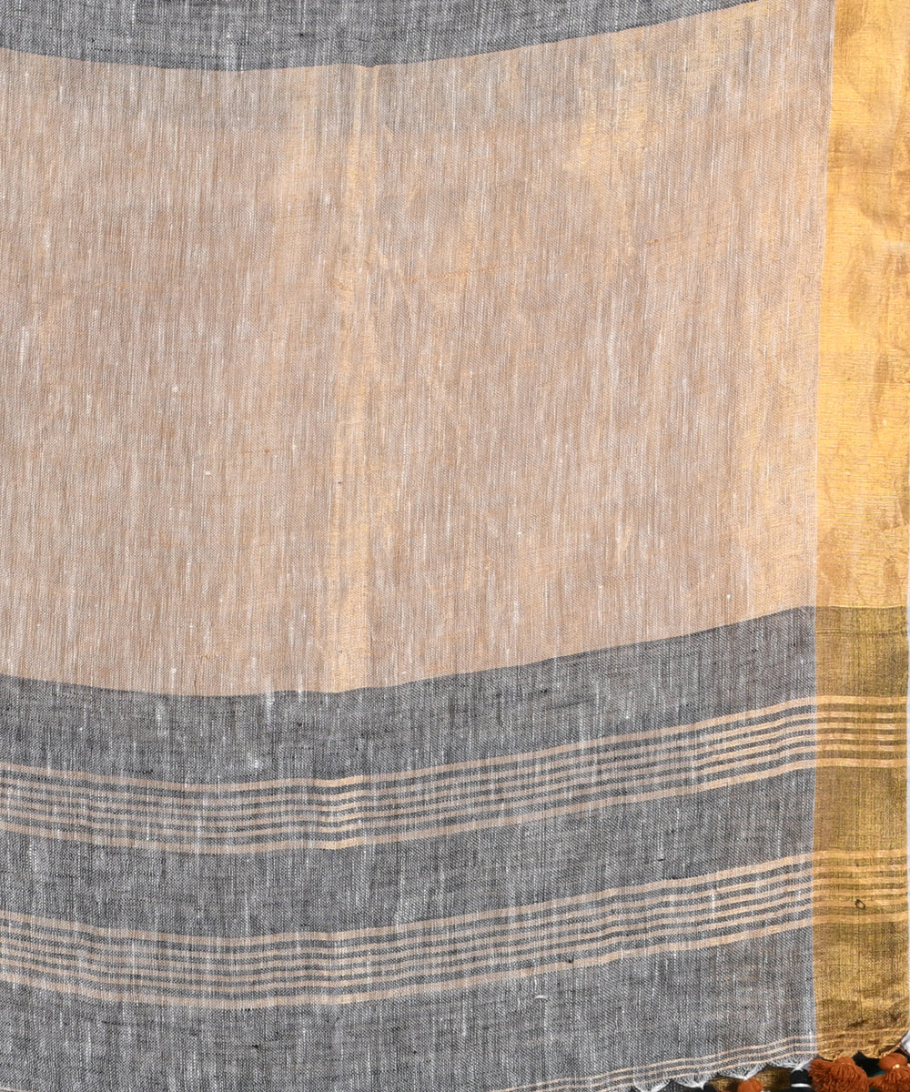 Grey brown handloom linen bengal saree