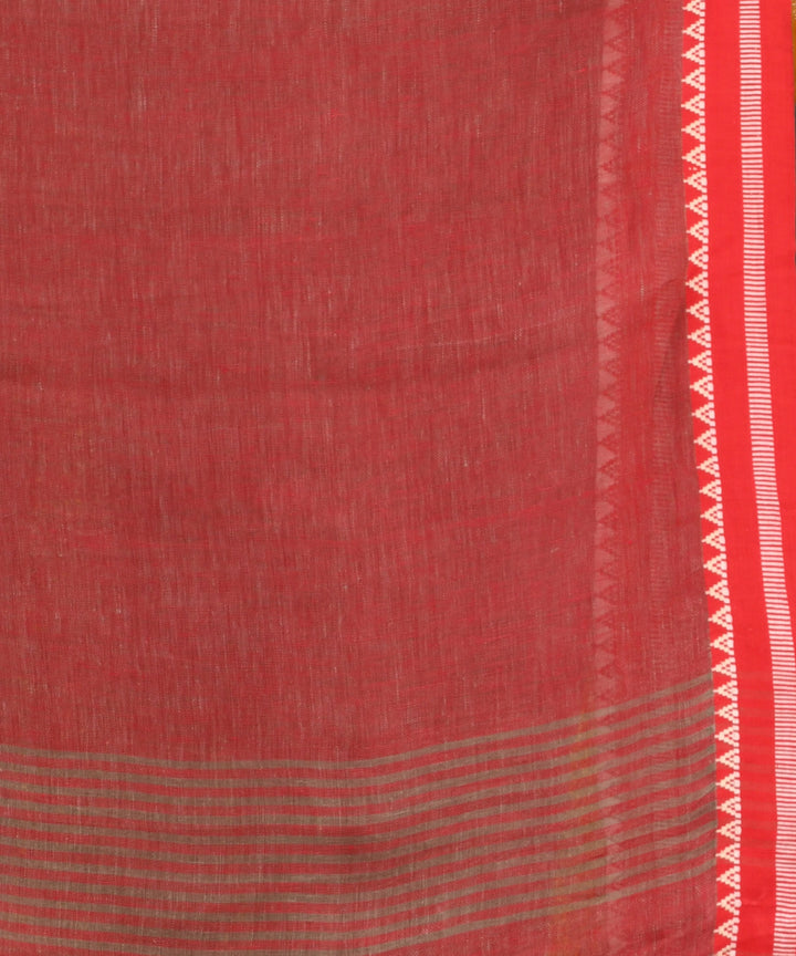 Brown red handloom linen bengal saree