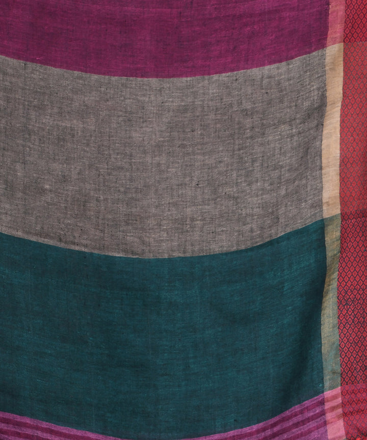 Purple red handloom linen bengal saree