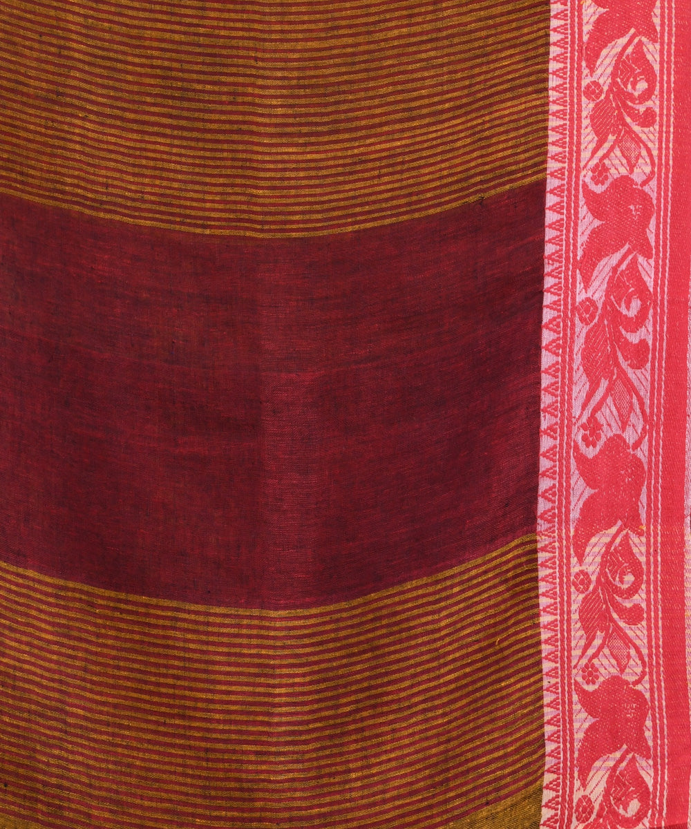 Mustard handloom bengal linen saree
