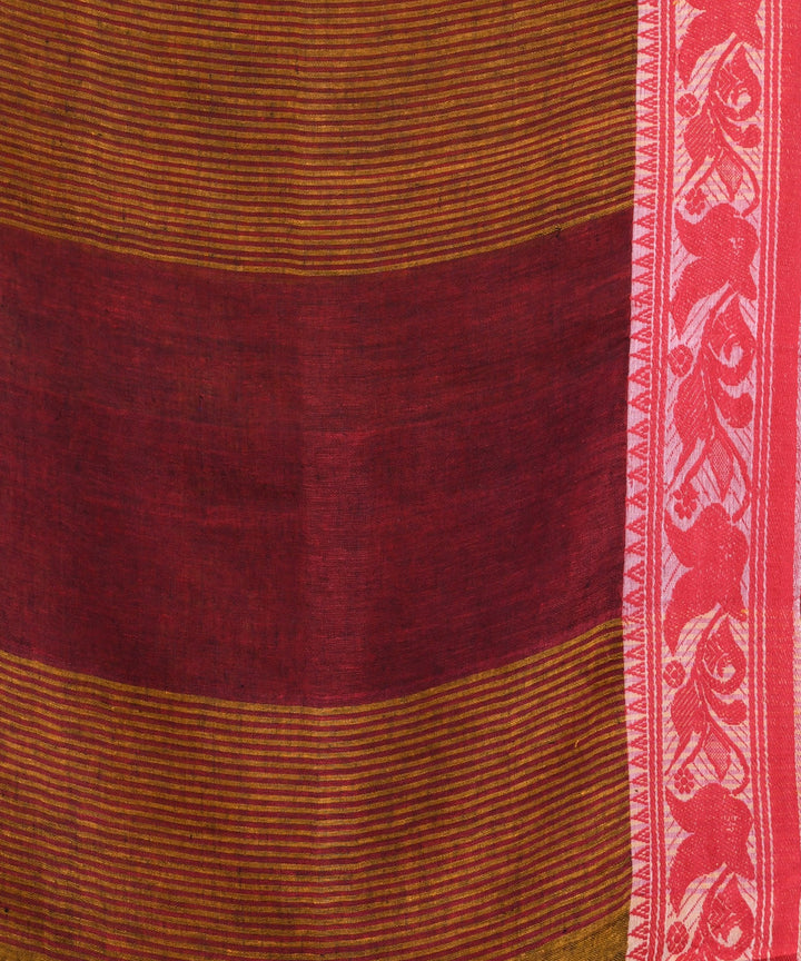 Mustard handloom bengal linen saree