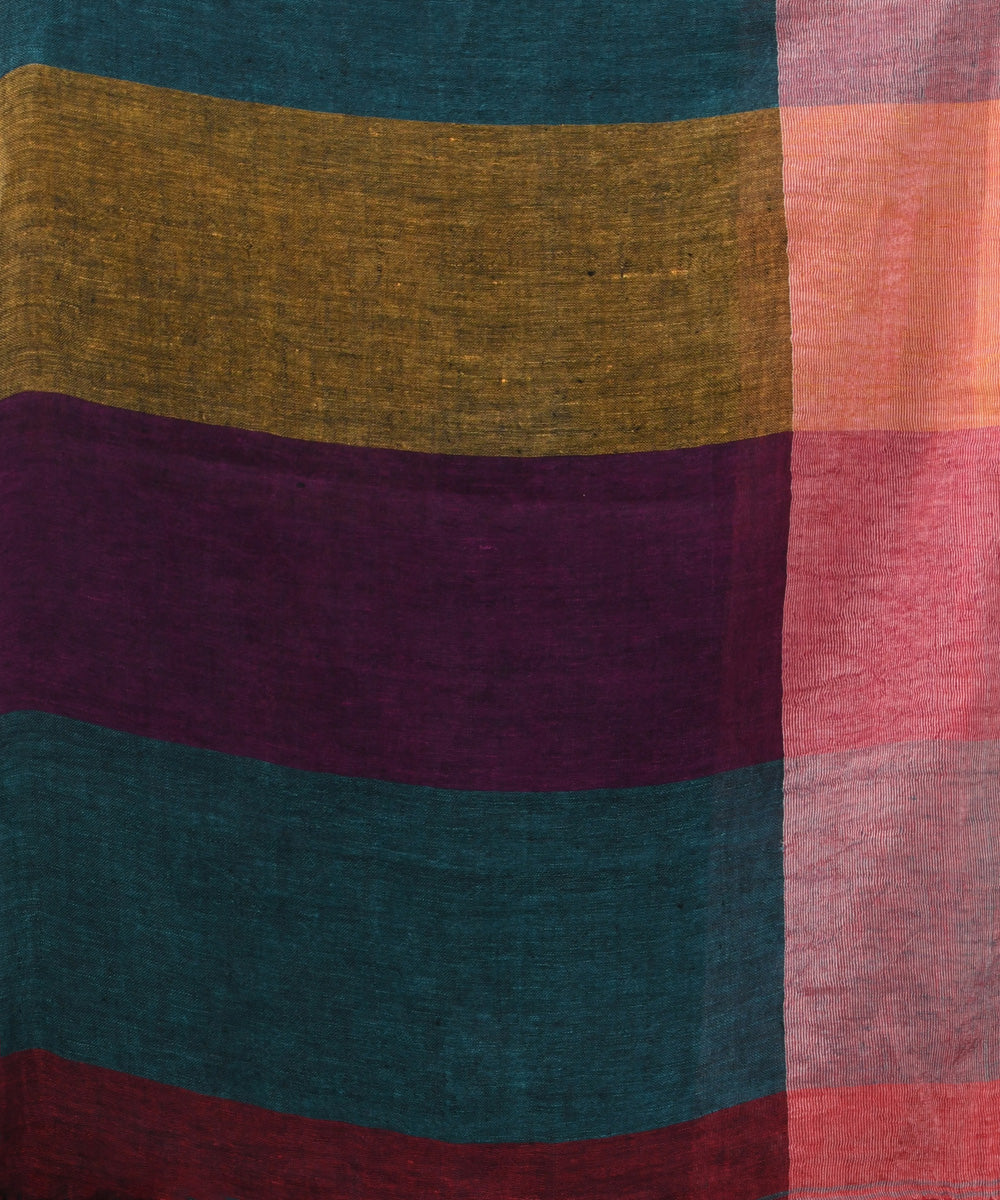 Maroon wide border handloom bengal linen saree