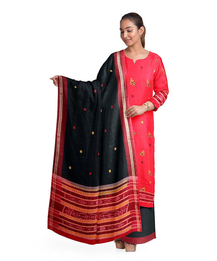Red black handwoven cotton silk sambalpuri dress material